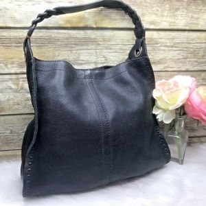 Lucky Brand Black Pebbled Genuine Leather Purse Shoulder Bag Tote Hobo